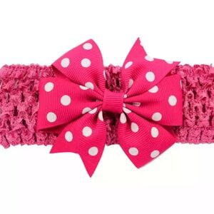 Fuchsia Polka Dot Ribbon Bow With Elastic HairBand-Dual-use Hair Clip Head…